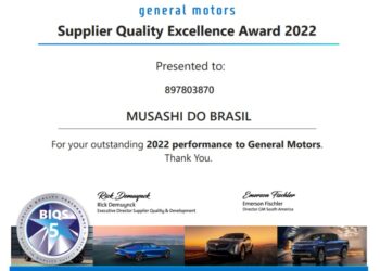 Musashi do Brasil Recebe o Prêmio Supplier Quality Excellence Award 2022 da General Motors